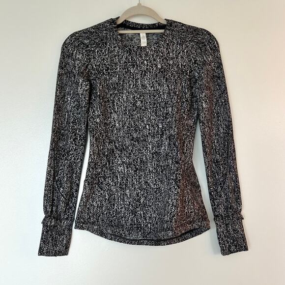 EUC Lululemon Extra Mile Long‎ Sleeve Suited Jacquard Top Black White Luon Sz 2 - Picture 8 of 16